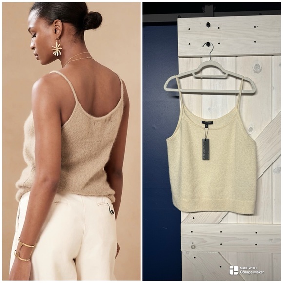 Banana Republic 100% Cashmere Cream Knit Tank XL New - Picture 1 of 6